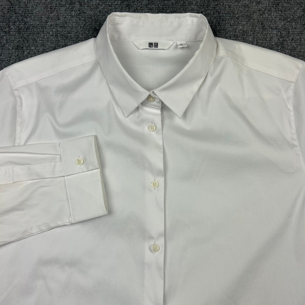Uniqlo Button Up Shirt Mens XL White Stretch Long Sleeve Classic Stretch